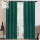 2 Pieces Plain Dyed Velvet Eyelet Curtains-Pine Green
